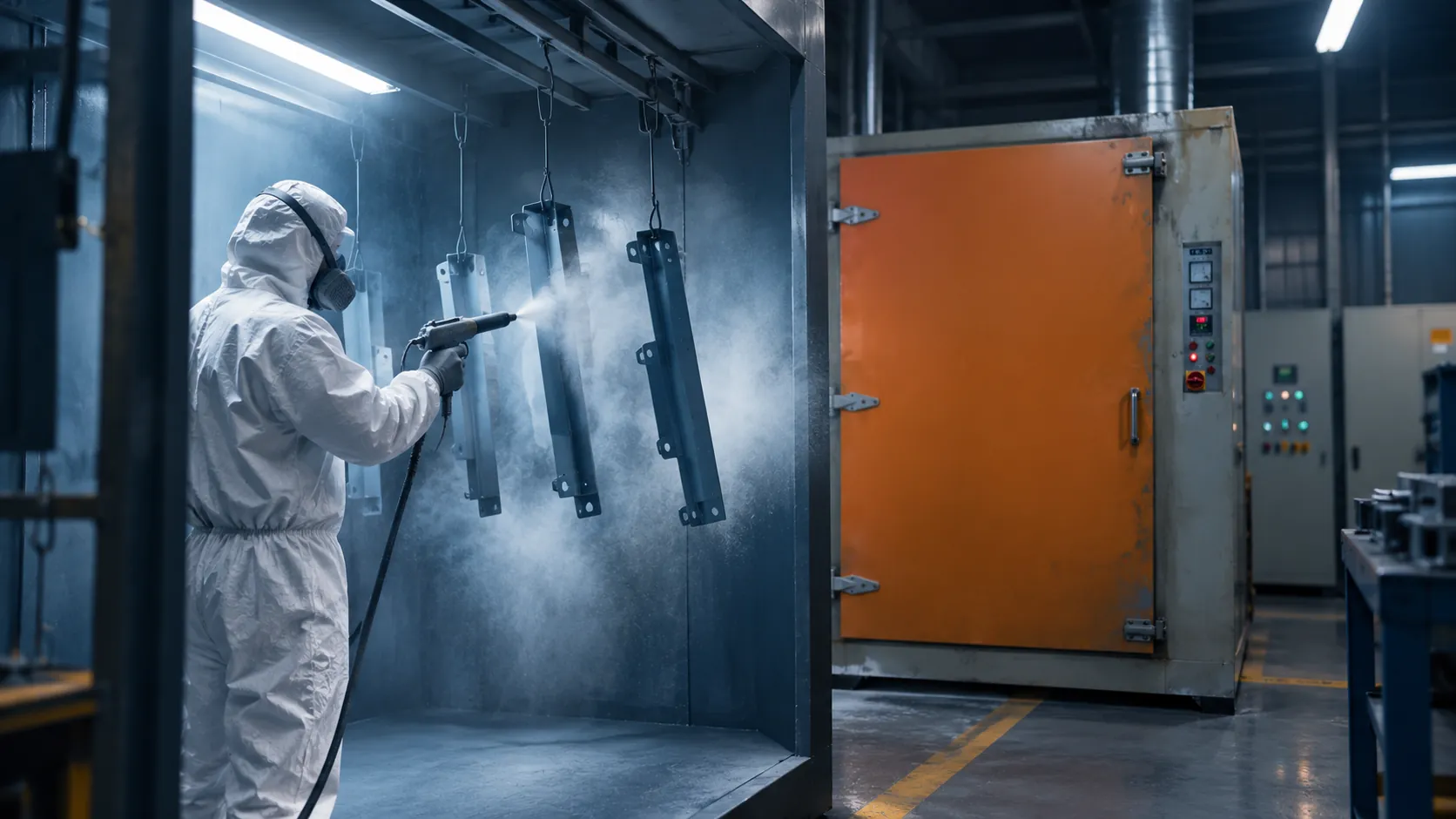 Powder coating fabricated parts